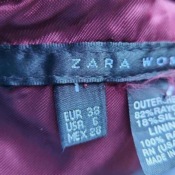 ZARA | Silk skirt crushed velvet raspberry pink red midi sz 6 - Picture 4 of 5